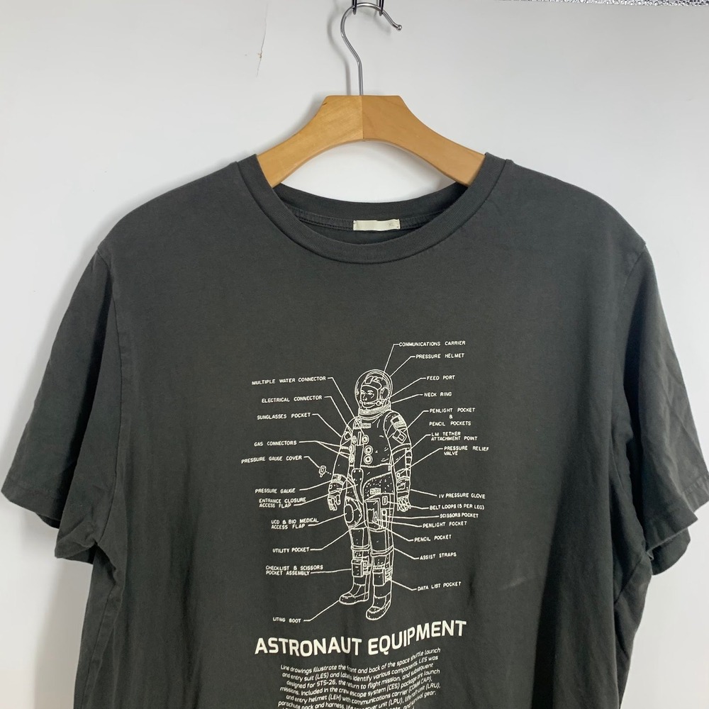 Astronaut Equipment Space Suit Schematic Graphic T-Shirt Faded Black Mens XL - Picture 3 of 16